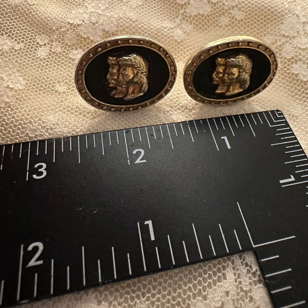 Vintage Cuff Links Gold TONED Black Inlay - Rare